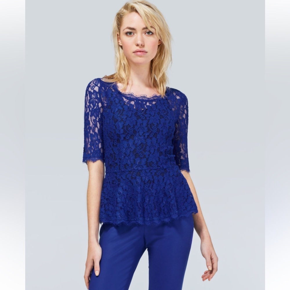 Aritzia I. Babton Blue Lace Peplum Top size xs